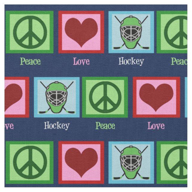 Peace Love Hockey Christmas Fabric (Close Up)
