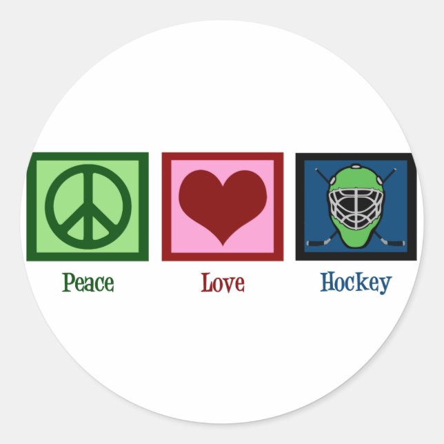 Peace Love Hockey Classic Round Sticker (Front)