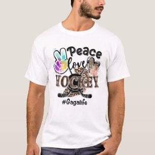 Peace Love Hockey Gaga Life Mum Grandma Leopard T-Shirt
