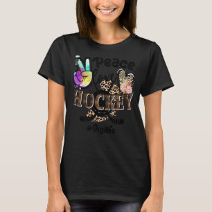 Peace Love Hockey Gigi Life Mum Grandma Leopard T-Shirt