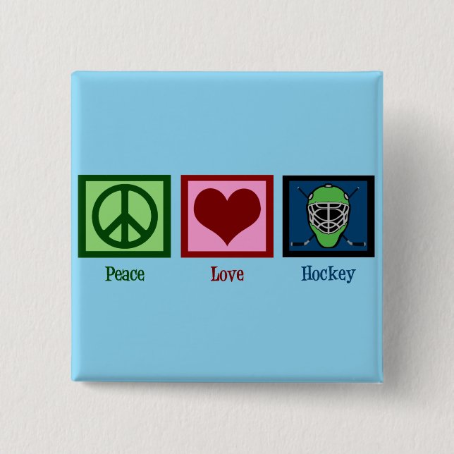 Peace Love Hockey (Goalie Mask) Cute 15 Cm Square Badge (Front)