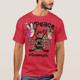 Peace Love Hockey Grammy Life Mom Grandma Leopard  T-Shirt