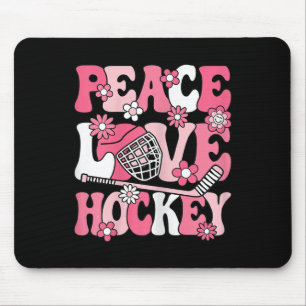 Peace Love Hockey Groovy Ice Hockey Lover Women Gi Mouse Pad