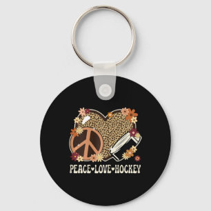 Peace Love Hockey Lover Leopard Print Women Girls Key Ring