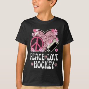 Peace Love Hockey Lover Outfit Cheetah Print Cute T-Shirt