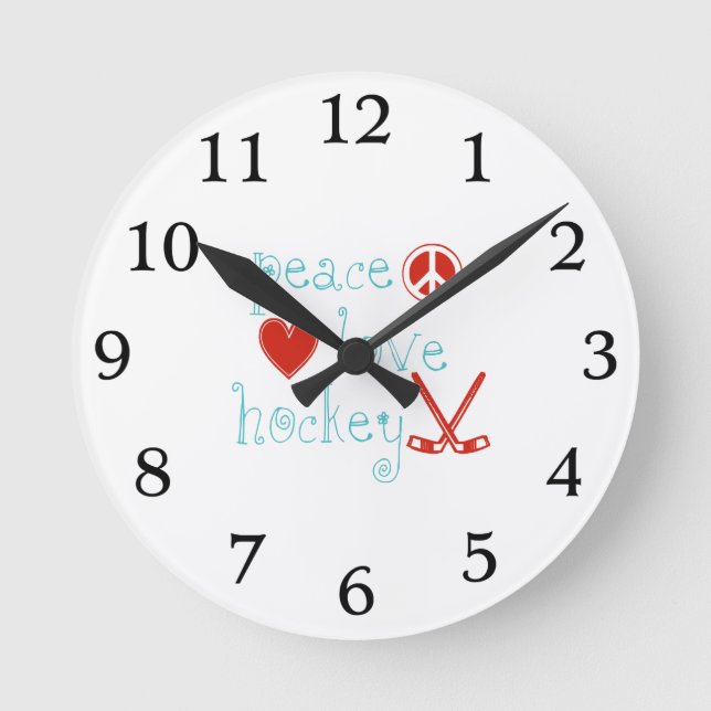 Peace Love Hockey Round Clock (Front)