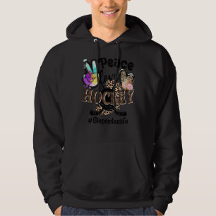 Peace Love Hockey Stepsister Life Mum Grandma Leop Hoodie