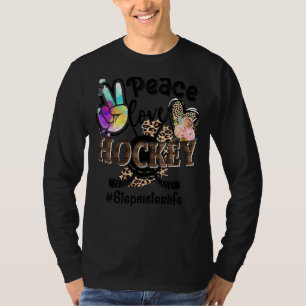 Peace Love Hockey Stepsister Life Mum Grandma Leop T-Shirt
