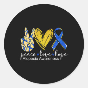 Peace Love Hope Alopecia Awareness  Blue Ribbon  Classic Round Sticker