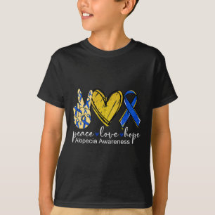 Peace Love Hope Alopecia Awareness Blue Ribbon T-Shirt