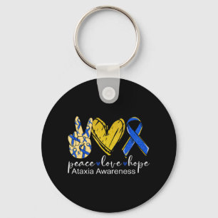 Peace Love Hope Ataxia Awareness Shirt Blue Ribbon Key Ring