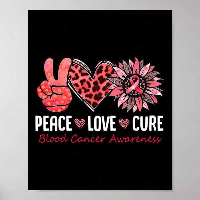 Peace Love Hope Blood Cancer Awareness  Red Ribbon Poster (Front)