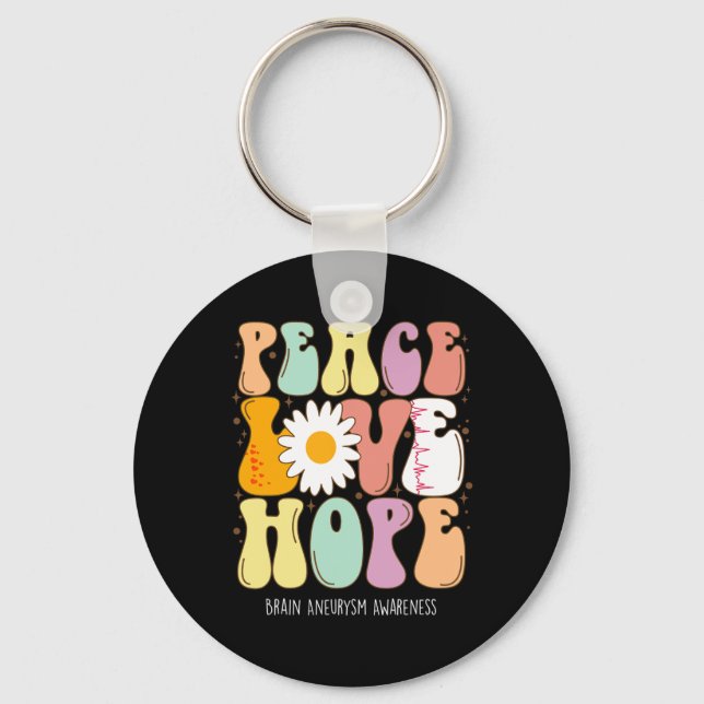 Peace Love Hope Brain Aneurysm Awareness Gift  Key Ring (Front)