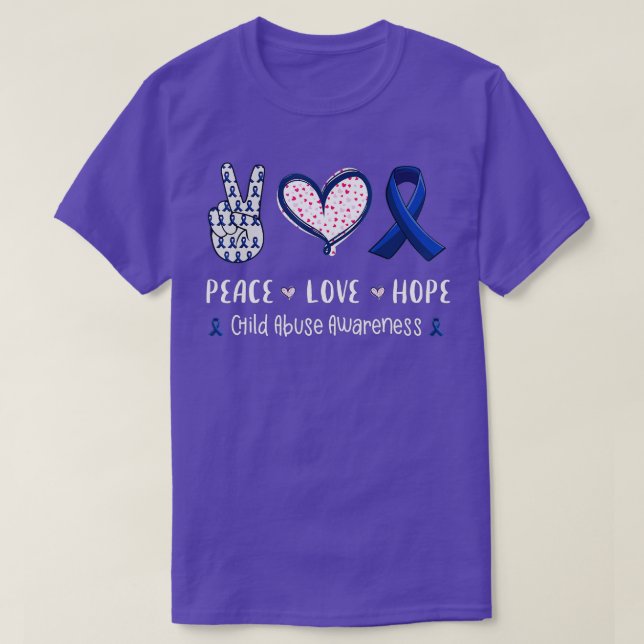 Peace Love hope child abuse awareness ribbon men w T-Shirt (Design Front)