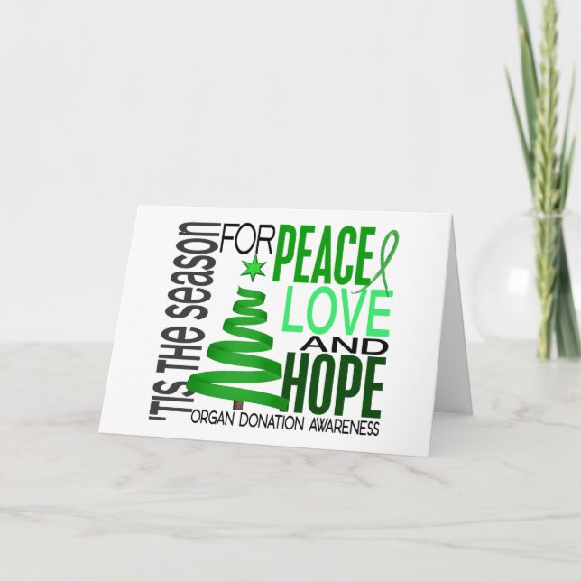 Peace Love Hope Christmas Holiday Organ Donation Card (Front)