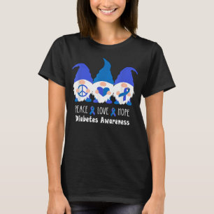 Peace Love Hope Cute Gnomes Diabetes Awareness Blu T-Shirt
