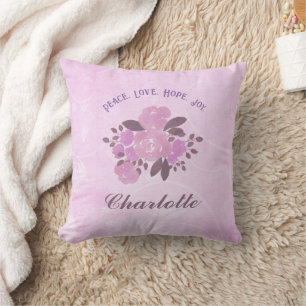Peace Love Hope Joy Add Your Name Pink Roses Cushion