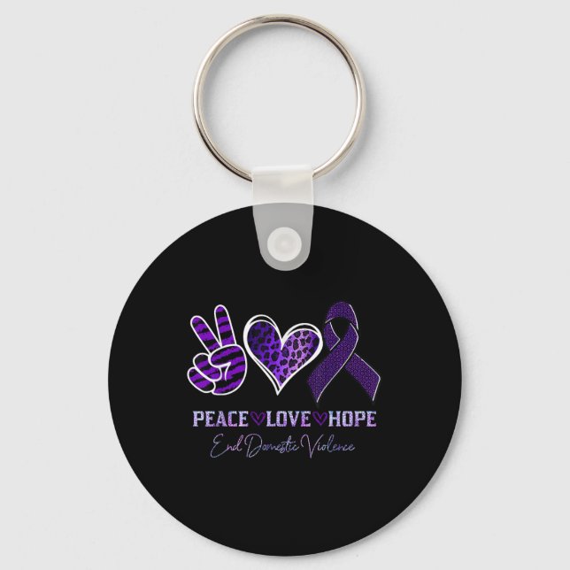 Peace Love Hope Leopard End Domestic Violence Awar Key Ring (Front)