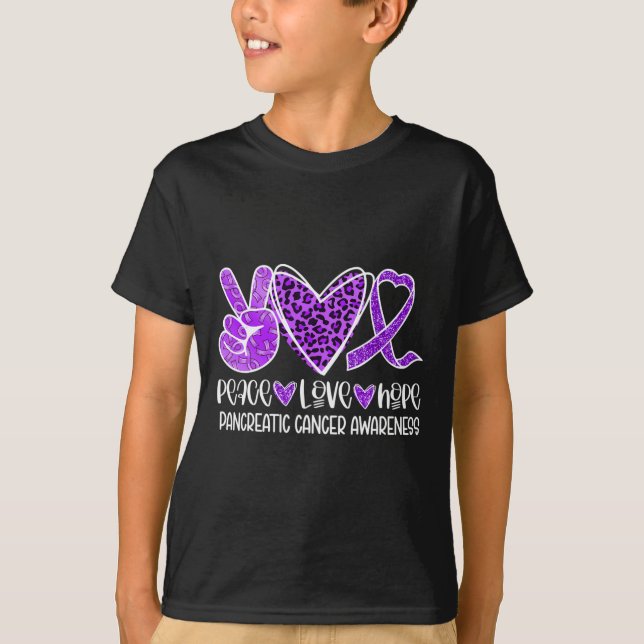 Peace Love Hope Leopard Purple Pancreatic Cancer A T-Shirt (Front)