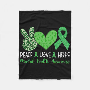 Peace Love Hope Mental Health Awareness Green Ribb Fleece Blanket