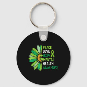 Peace Love Hope Mental Health Awareness Green Ribb Key Ring