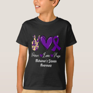 Peace Love Hope Purple Ribbon Alzheimer Disease Aw T-Shirt