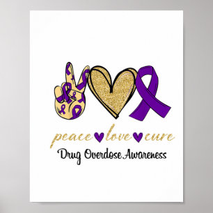 Peace Love Hope Purple Ribbon Drug Overdose Awaren Poster