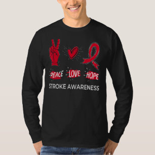 Peace Love Hope Stroke Awareness Month Red Ribbon T-Shirt