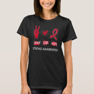 Peace Love Hope Stroke Awareness Month Red Ribbon T-Shirt