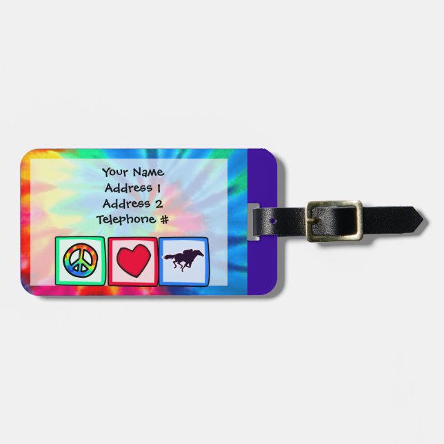Peace, Love, Horse Racing Luggage Tag (Front Horizontal)