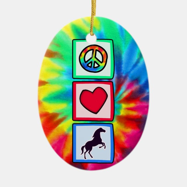 Peace, Love, Horses Ceramic Tree Decoration (Front)