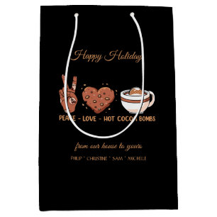 Peace, Love, Hot Cocoa Bombs - Winter Holiday Medium Gift Bag
