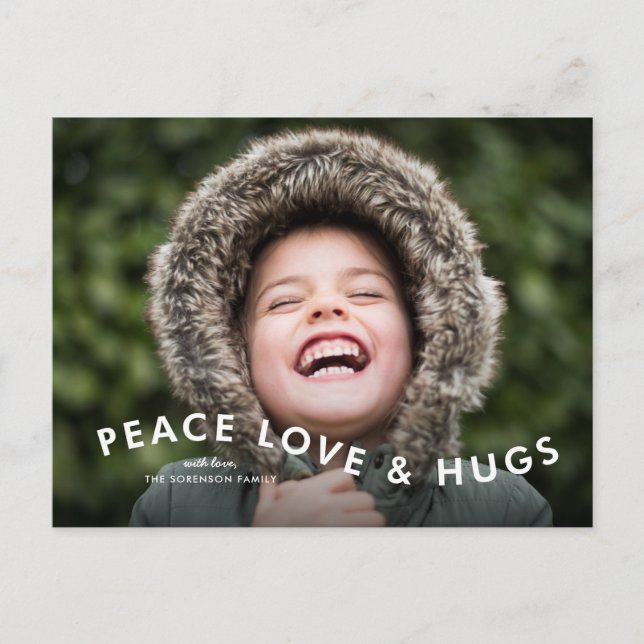 Peace Love Hugs Curvy Photo Holiday Postcard (Front)