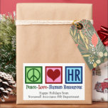 Peace Love Human Resources Custom HR Christmas Rectangular Sticker<br><div class="desc">Peace Love Human Resources holiday gift stickers for your favourite HR rep at your company or business. Peace Love HR sticker with customisable text.</div>