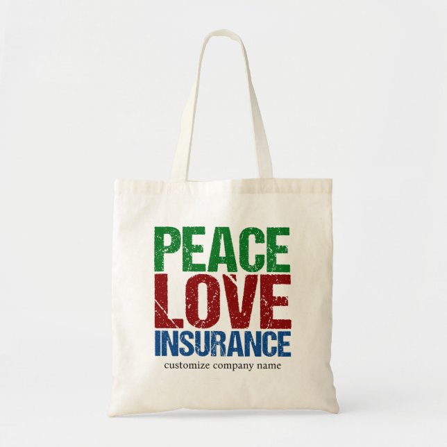 Peace Love Insurance Personalised Company Tote Bag (Front)