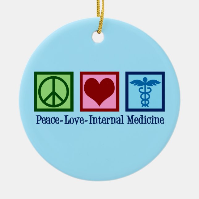 Peace Love Internal Medicine Ceramic Tree Decoration (Front)