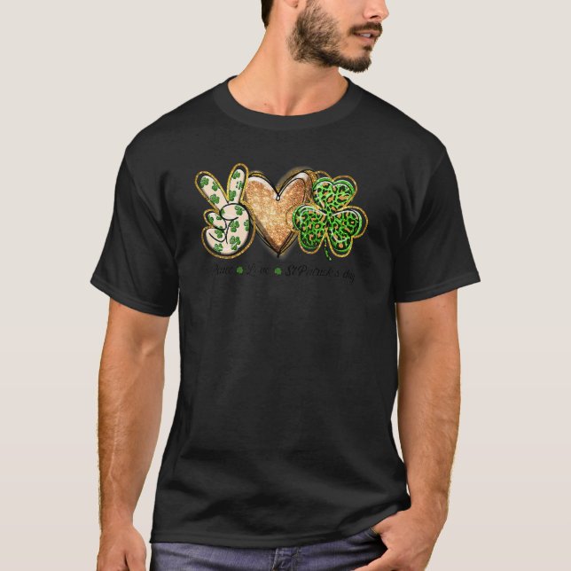 Peace Love Irish Cute Peace Heart Shamrock St Patr T-Shirt (Front)