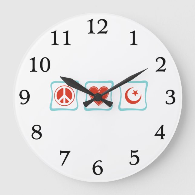 Peace Love Islam Squares Large Clock (Front)