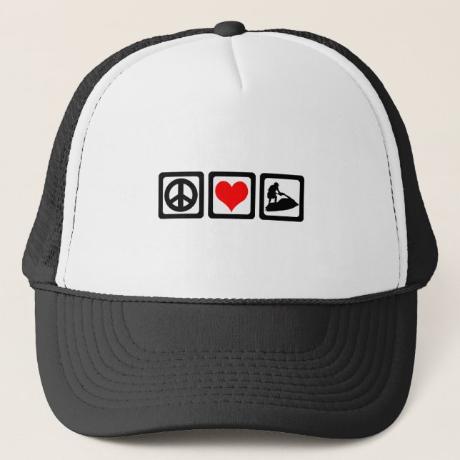 Peace love jetskiing trucker hat (Front)