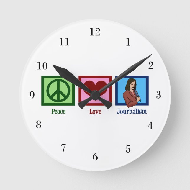 Peace Love Journalism Round Clock (Front)