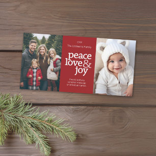 Peace Love Joy - 2 Photo - red dots Holiday Card
