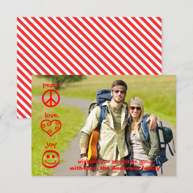 Peace, Love, Joy - 3x5 Christmas Card (Front/Back)