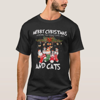 Peace Love Joy And Cats In Sock Christmas Funny Ca T-Shirt