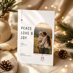 Peace Love Joy Arch Photo Modern Christmas Holiday Card