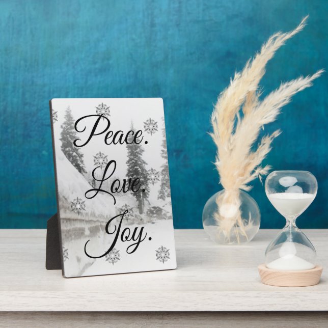 Peace Love Joy | Black & White Snowfall Christmas Plaque (Side)