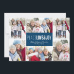 Peace, Love & Joy | Blue Holiday Card<br><div class="desc">This design features the phrase "Peace Love & Joy" on a darker blue background surrounded by 6 of your favourite family photos</div>