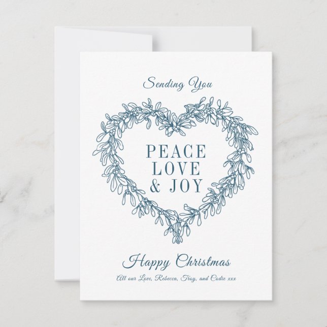Peace, love joy blue mistletoe heart Christmas (Front)