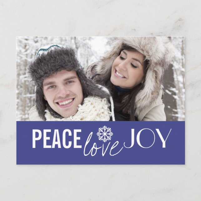 Peace Love Joy Blue Snowflake Holiday Postcards (Front)