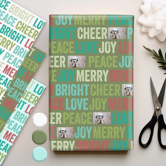 Peace Love Joy Bright Merry Cheer with 1 Photo Wrapping Paper Sheet (Personalized Photo Wrapping Paper)