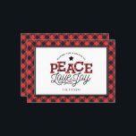 PEACE Love Joy Buffalo Plaid Border Holiday Card<br><div class="desc">This trendy design features the text "Peace Love Joy" accented with red and black buffalo plaid. Click the customise button for more flexibility in adjusting the graphics, text and/or photo! Variations of this design, additional colours, as well as coordinating products are available in our shop, zazzle.com/store/doodlelulu. Contact us if you...</div>